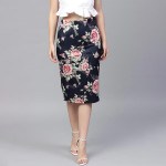 Navy Blue & Pink Printed Pencil Skirt